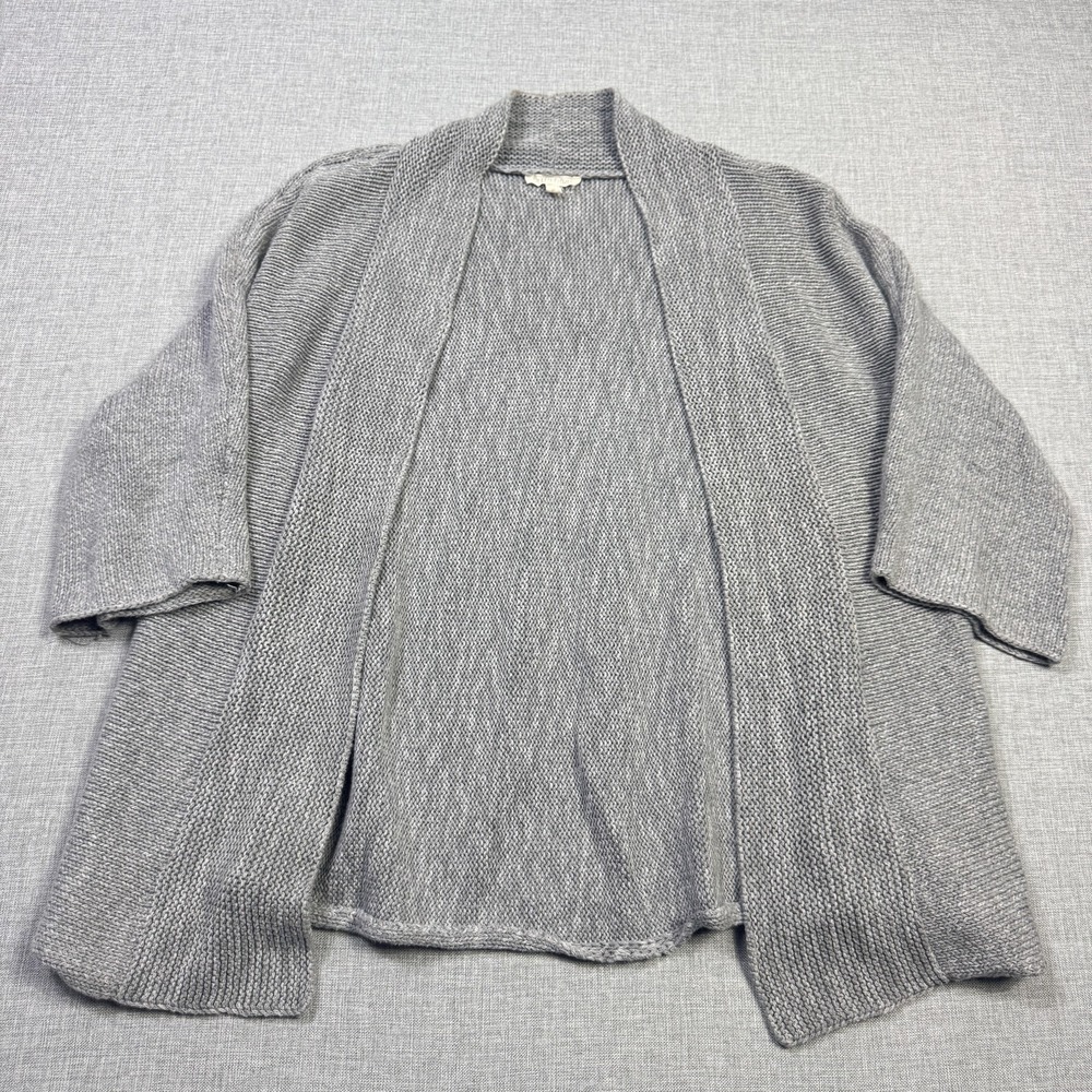 Eileen Fisher Cardigan Womens M Gray 100% Cotton Chunky Knit Dolman Sleeve